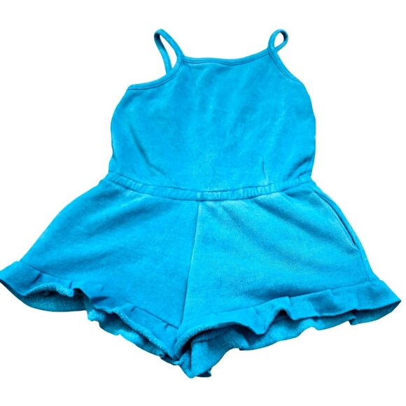 Vintage Havana Girls Blue Terry Cloth Ruffle Romper With Spaghetti Straps - Size - Picture 1 of 7